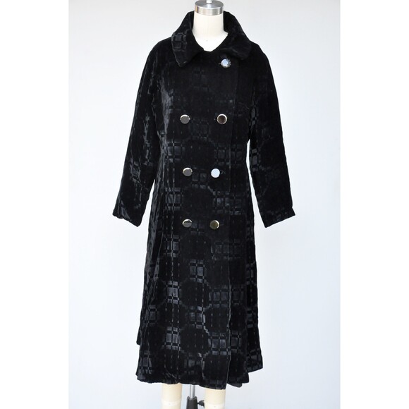 VELVET Black Coat Cloak Cape Jacket Shawl Theater Gothic Double Breasted S M - Picture 3 of 9